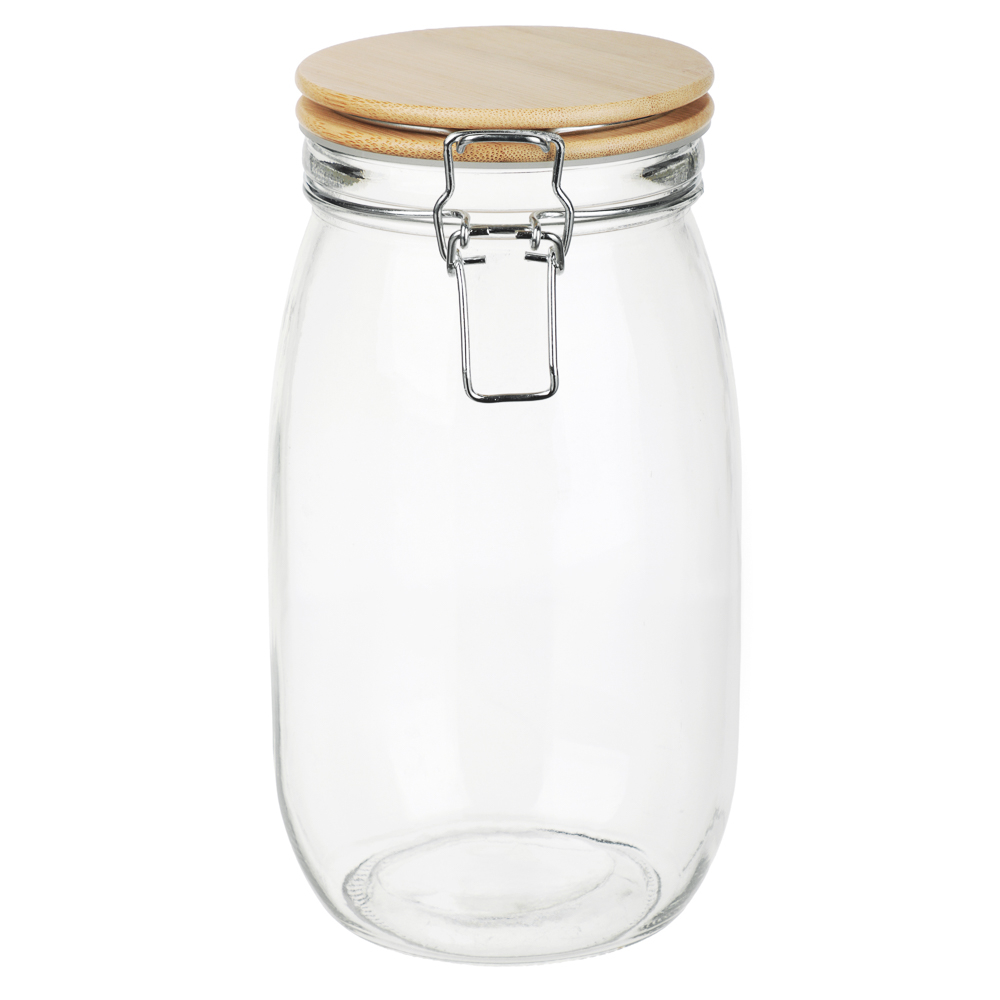 Банка для сыпучих продуктов 1500мл 12x22см, стекло, крышка бамбук