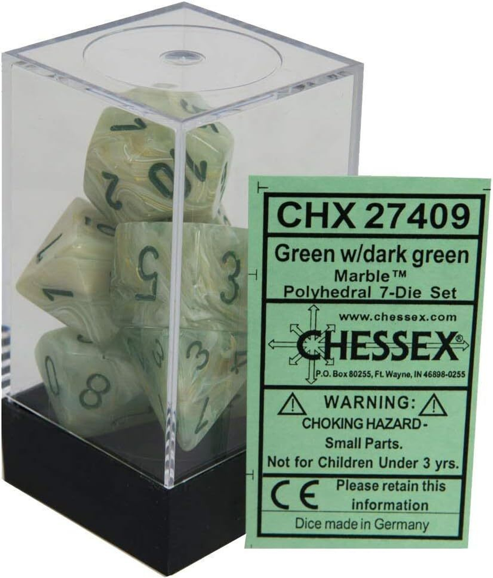 Chessex 7-dice set Marble Green / Dark Green