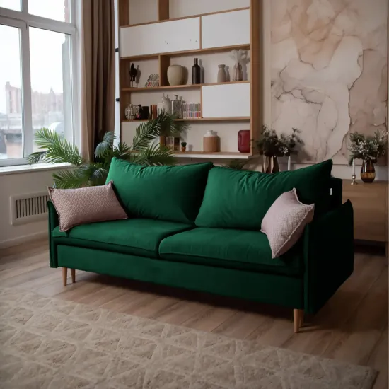 СКАНДИ Диван тканевый прямой изумрудный