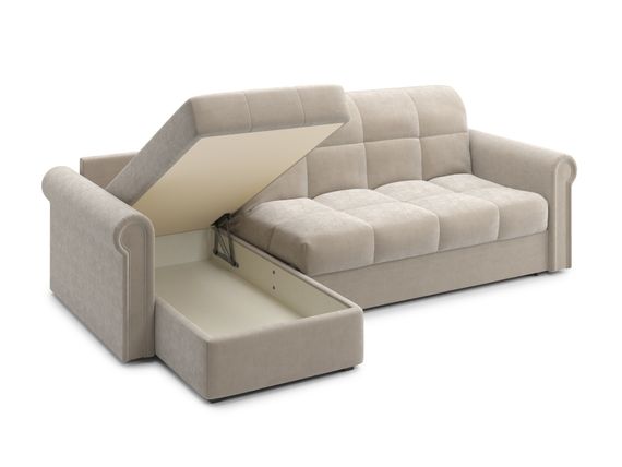 Диван угловой с оттоманкой Палермо 1,2 - Velutto 17 бежевый/кант Velutto 17 бежевый