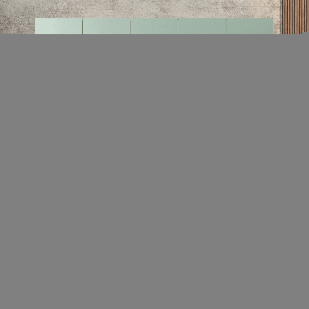 Шкаф Агератум МДФ четырехсекционный с антресолью и стеллажом Лайн шалфей (0,27) А10024 матовая - Дуб Сонома 3025  260*50*260