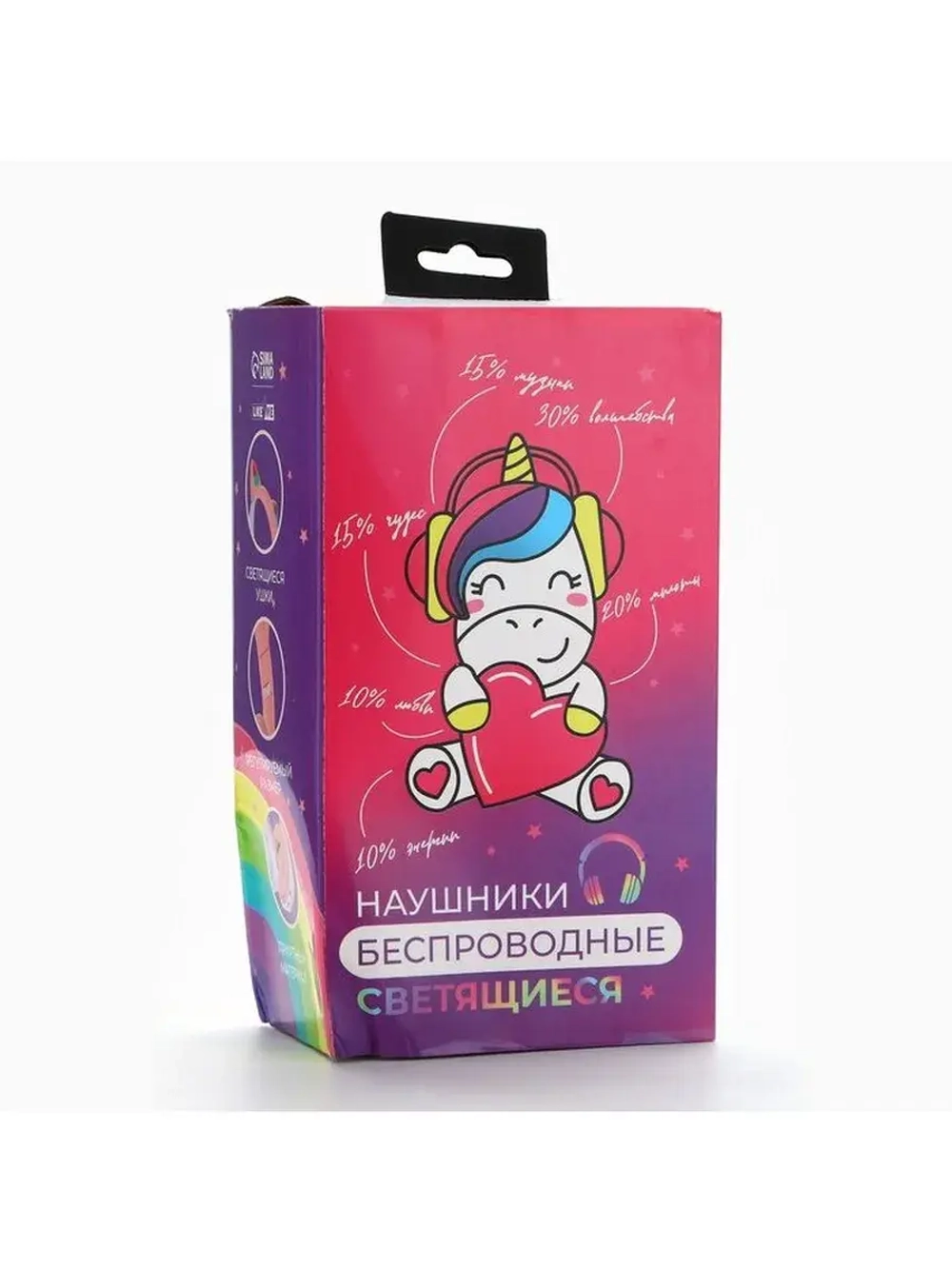 Наушники светящиеся ушки, беспроводные «Единорог», розовые W
