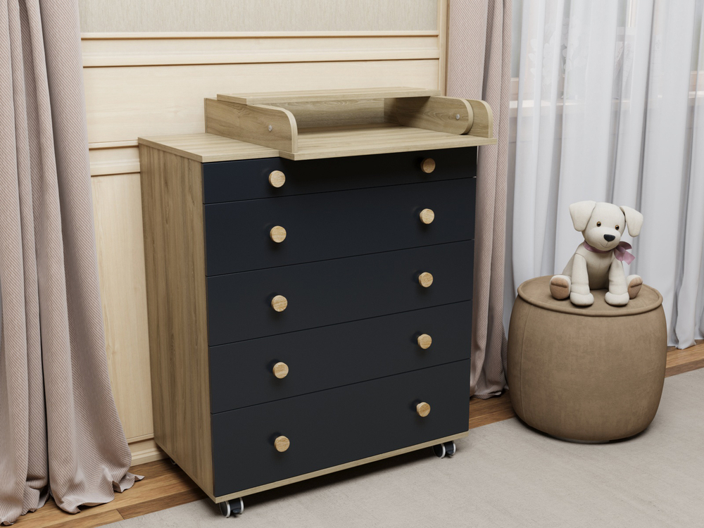 Комод Идеальный с пеленальным столиком цвет графит/дуб
