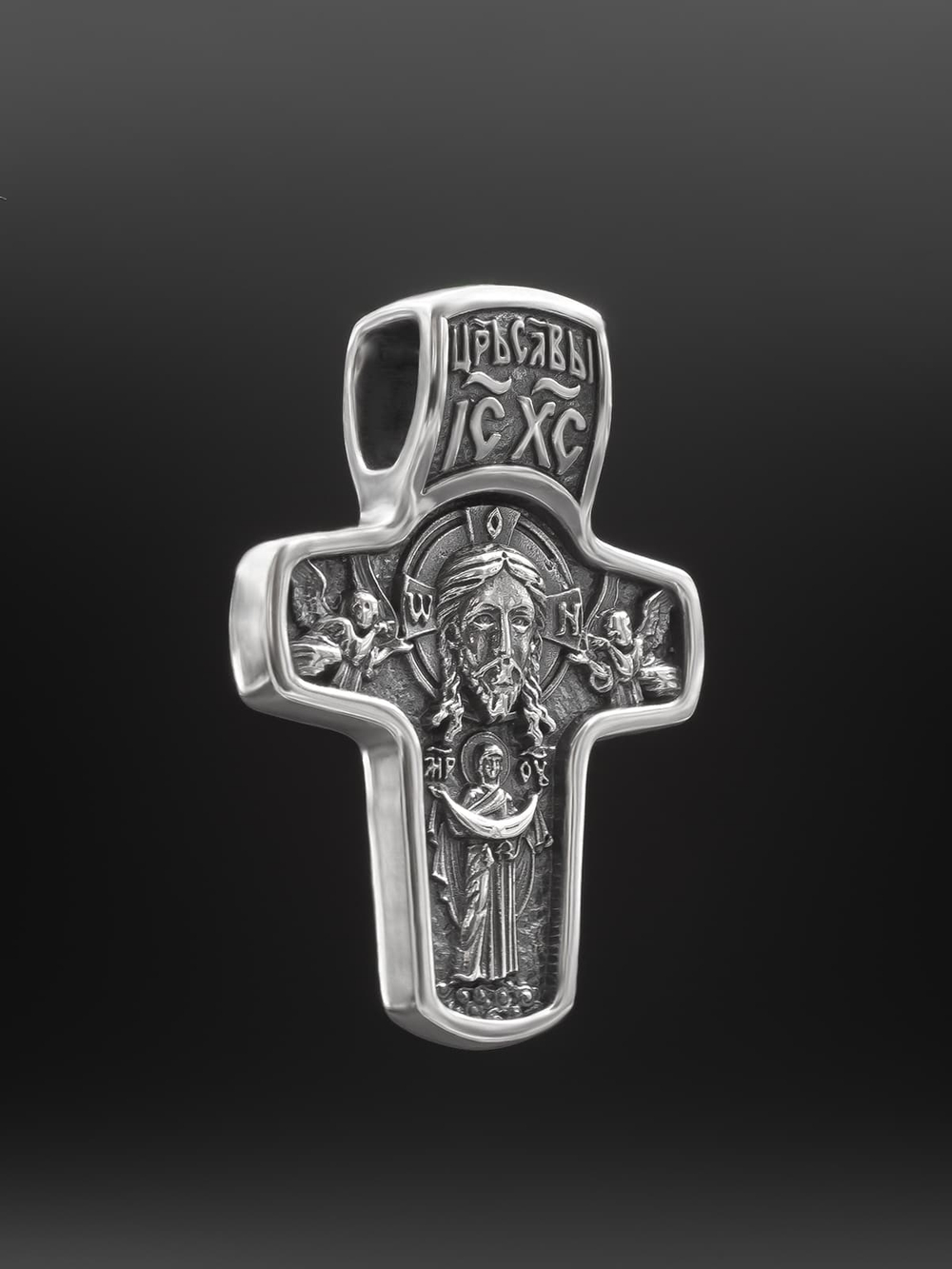 Крест православный с Николаем Чудотворцем из серебра