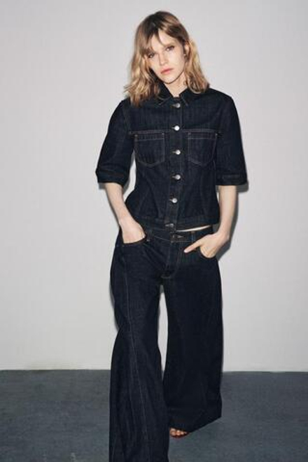 ZARA БРЮКИ БАЛЛОН СО СКЛАДКАМИ ZW COLLECTION, СИНИЙ