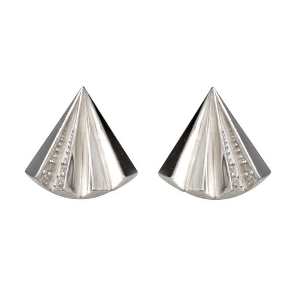 Серьги-пусеты Веер из серебра 925 пробы с фианитами, вид 1