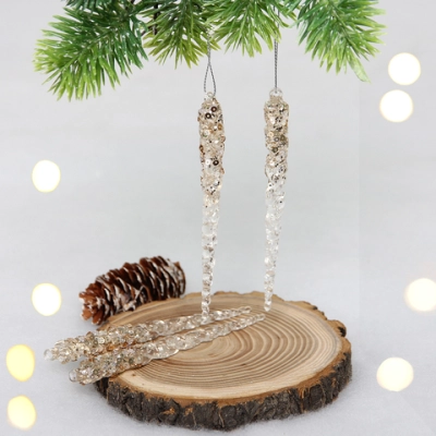 Подвеска «Хрупкие сосульки» 13 см (набор 4 шт), Шампань