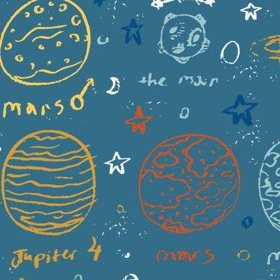 узор с набором планет, звезд, кометы.
