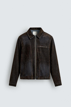 ZARA КУРТКА ФЛОКИРОВАННЫЙ БАРХАТ, КОРИЧНЕВЫЙ