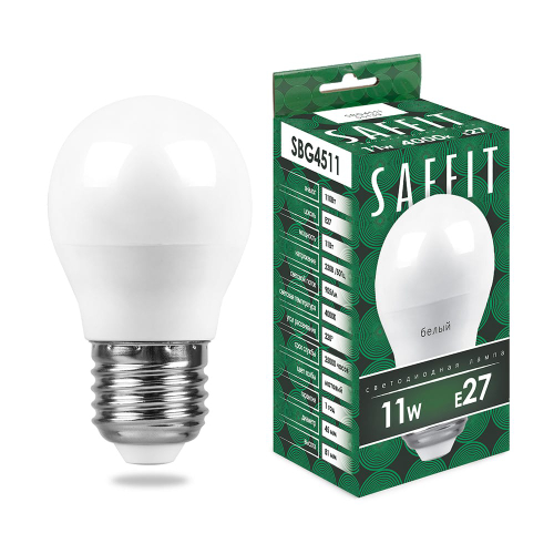 Лампа светодиодная LED SAFFIT шарик SBG4511 11W Е27 G45 4000K 905Лм