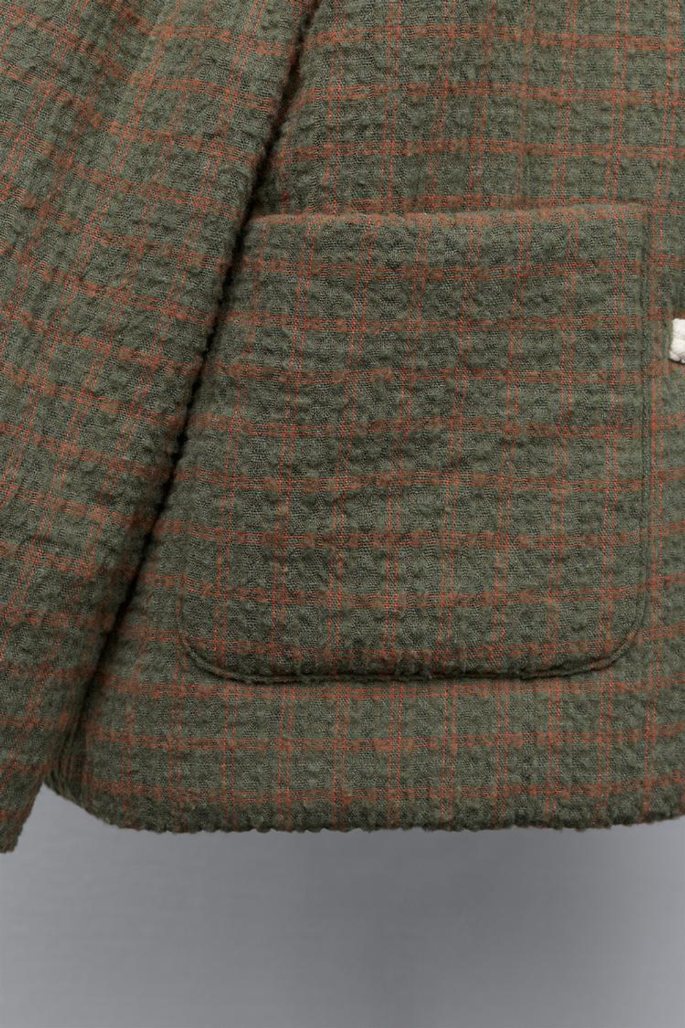 ZARA КУРТКА В КЛЕТКУ С ЗАСТЕЖКАМИ-ТОГГЛ, ОЛИВКОВЫЙ