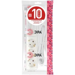 Удлинитель электрический ЭРА U-3e-10m-3x1 с заземлением 3 розетки 10м ПВС 3x1мм2 16А | Бытовые удлинители