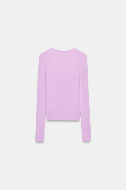 ZARA СВИТЕР В РУБЧИК ИЗ СМЕСОВОЙ ШЕРСТИ, СВЕТЛО-СИРЕНЕВЫЙ