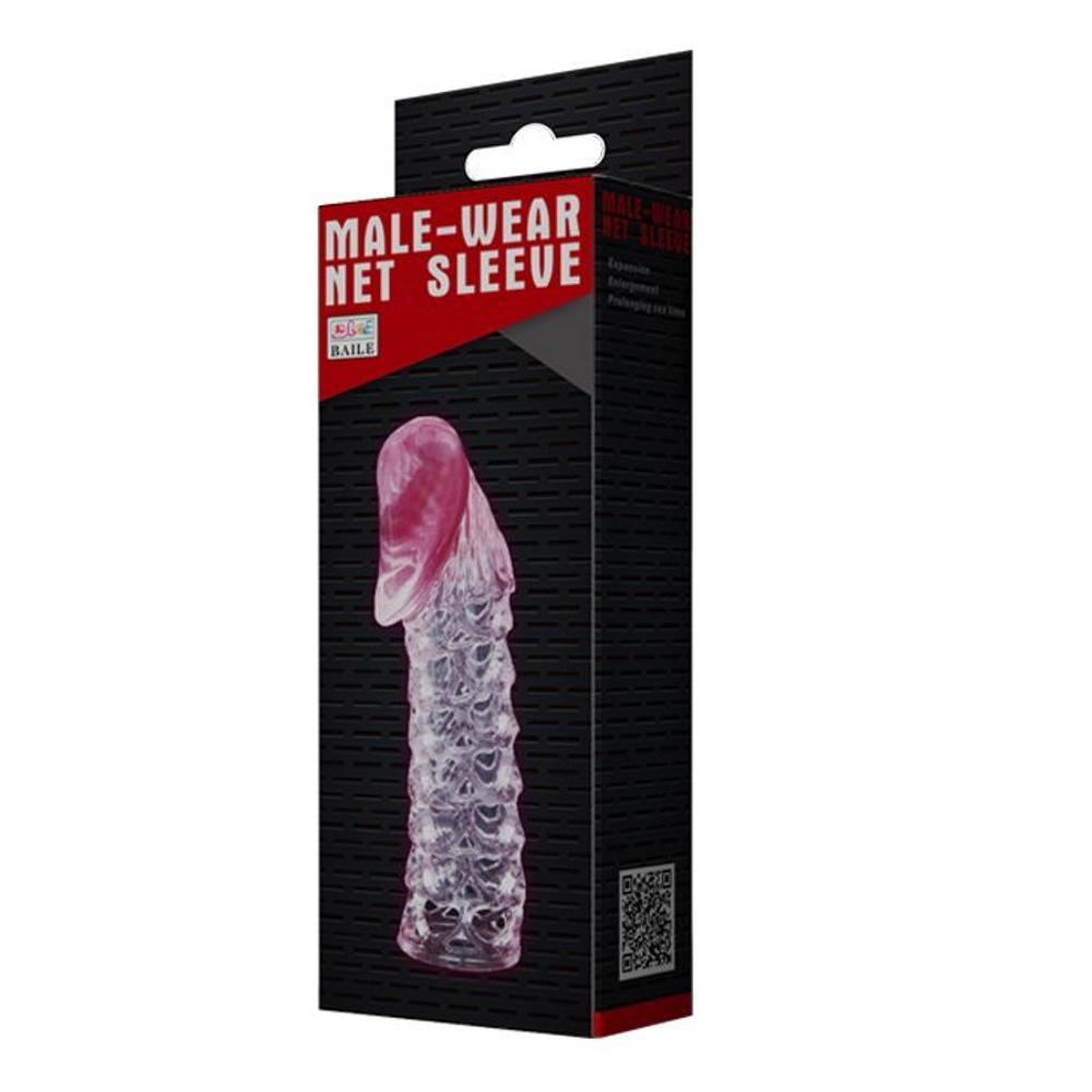 Розовая насадка на фаллос с закрытой головкой Male-Wear Net Sleeve