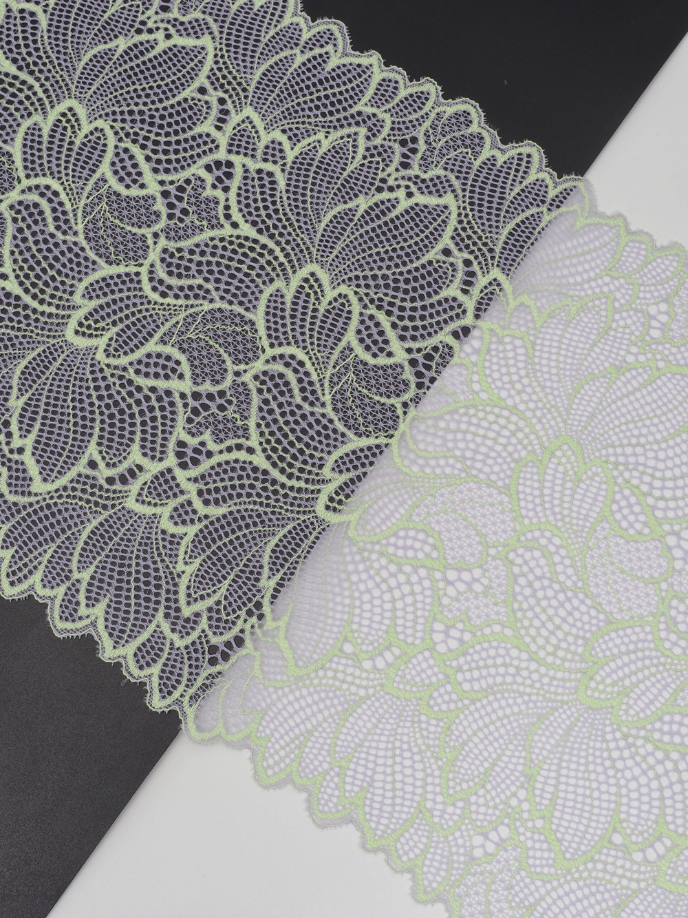 Эластичное кружево орхидея с желто-зеленым неоновым ширина 23 см