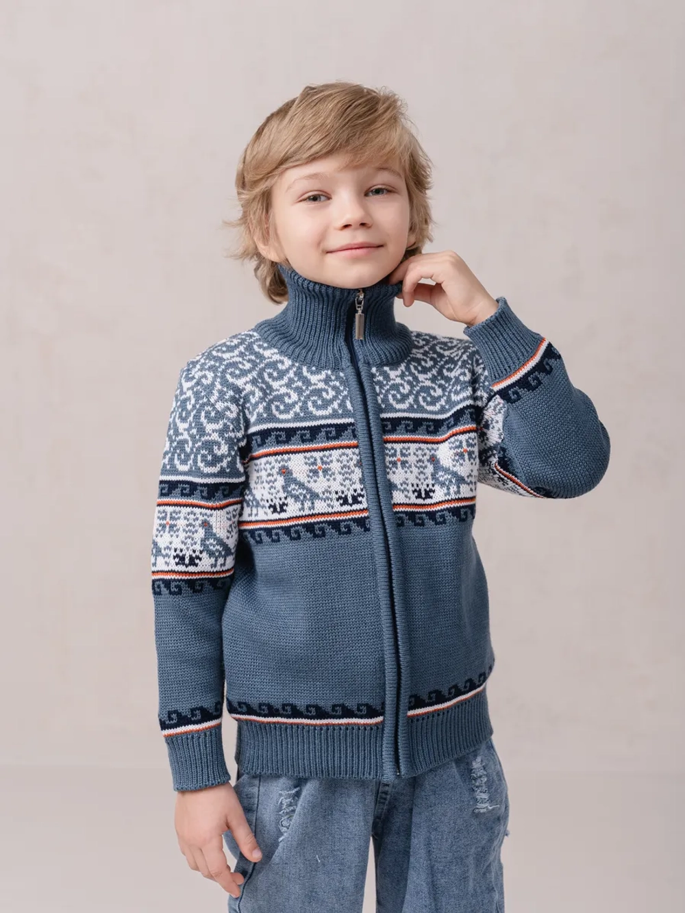 Кофта вязаная на молнии " Птичка"