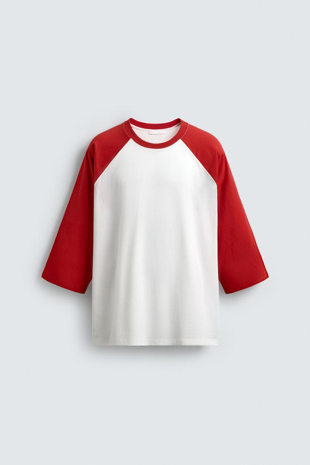 ZARA ФУТБОЛКА КОЛОР-БЛОК С РУКАВАМИ РЕГЛАН, БЕЛЫЙ\КРАСНЫЙ