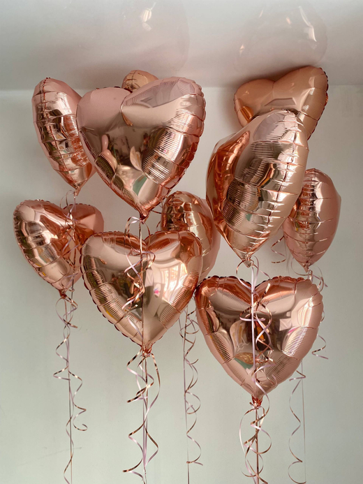 Воздушные фольгированные сердца розовое золото №4637