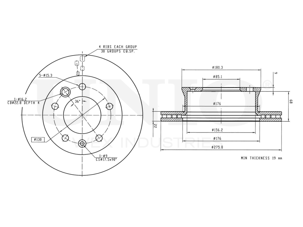 Диск тормозной передний UNIO BRD-20054