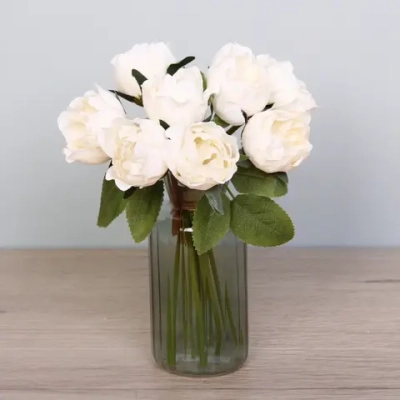 Цветы искусственные «Нежная роза» букет 9шт 27 голов 23см белые