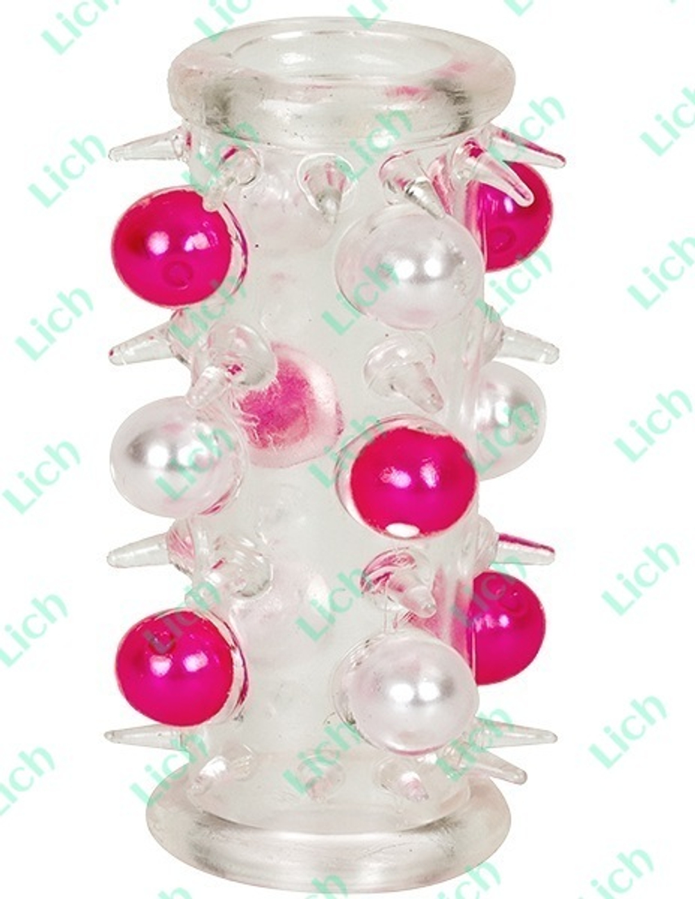 Белая насадка с бусинами и шипами BEADED PENIS