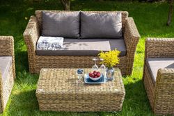 "Капучино" диван из искусственного ротанга (гиацинт) двухместный, цвет соломенный