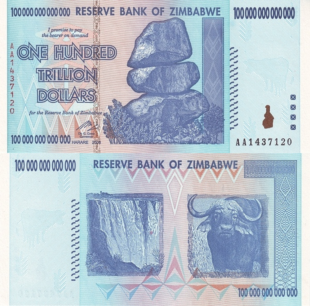 Зимбабве 100000000000000 долларов 2008 Водопад Виктория UNC