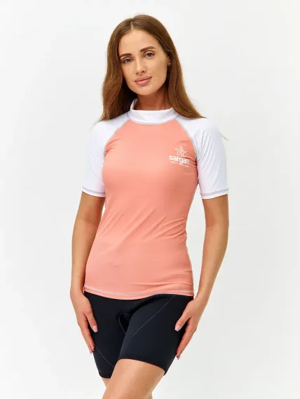 Футболка рашгард Sargan Агидель UPF 50+ женская св.персик/белый