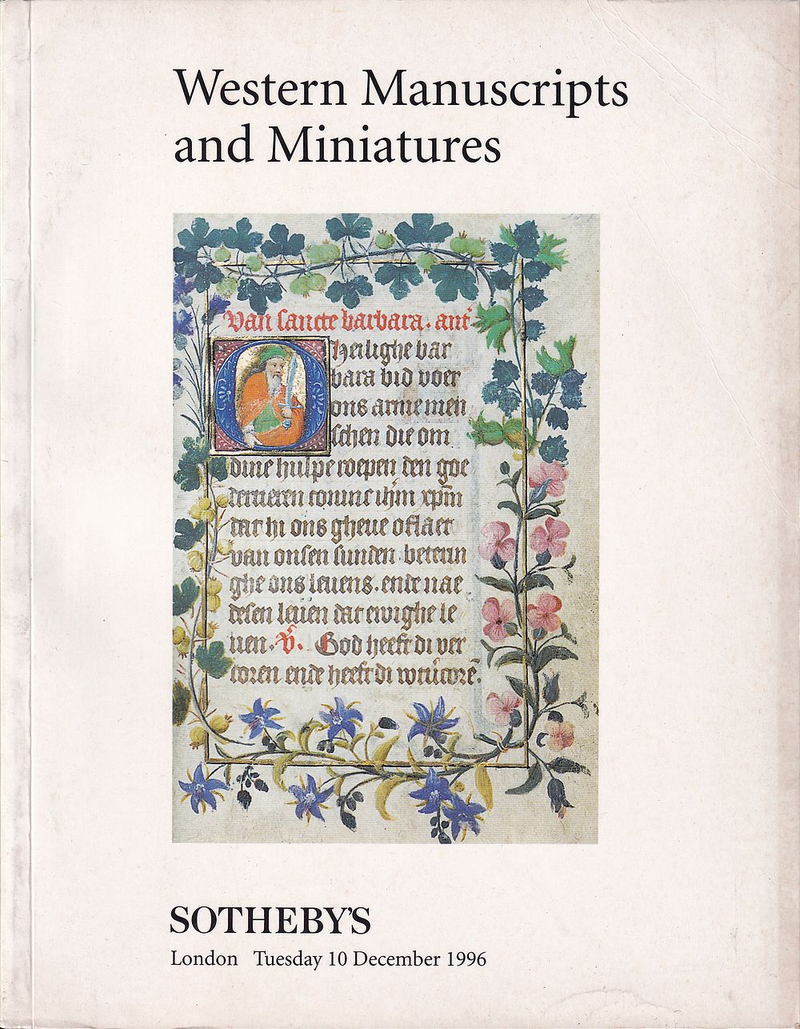 Каталог аукциона Sotheby's, Лондон, Западноевропейские рукописи и книжная миниатюра от 10 декабря 1996 года