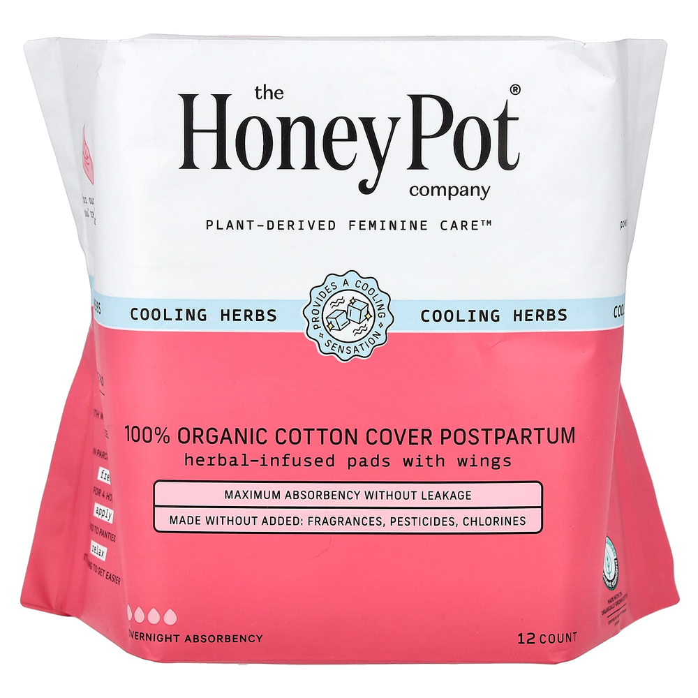 The Honey Pot Company, прокладки с крылышками с травами, ночные для послеродового периода, 12 шт.