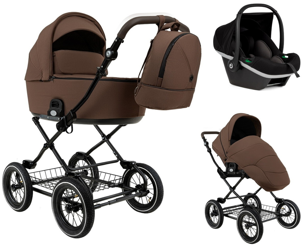 Детская коляска Roan Bass Next Classic d12 2.0 3 в 1 с автокреслом Tutis Elo Black BNC/81/2 Mocha Mousse/Black/руч.Cappuccino