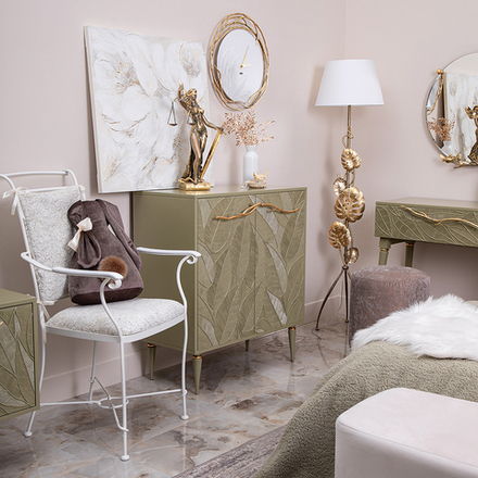 Комод Арт Колор leaves Классик Голд с 2 полками Зеленая олива