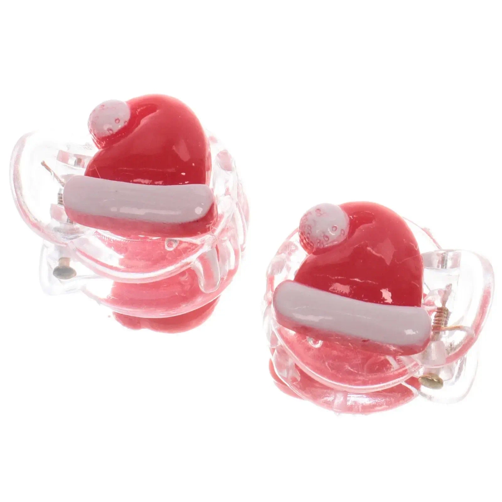 Заколки - крабы для волос 2шт на блистере «Новогодние друзья - Шапка Деда Мороза», 2см (в пакете с подвесом)