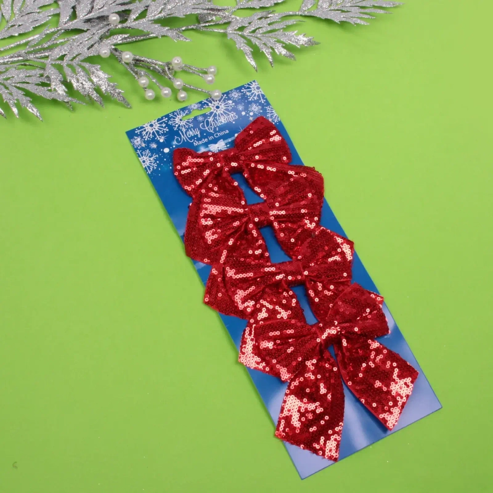 Бант на ёлку «Блеск» 12*14 см (набор 4 шт), Красный