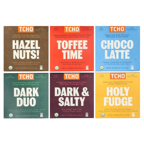 TCHO, темный и овсяный молочный шоколад, в подарочной упаковке, 18 плиток по 0,83 унции