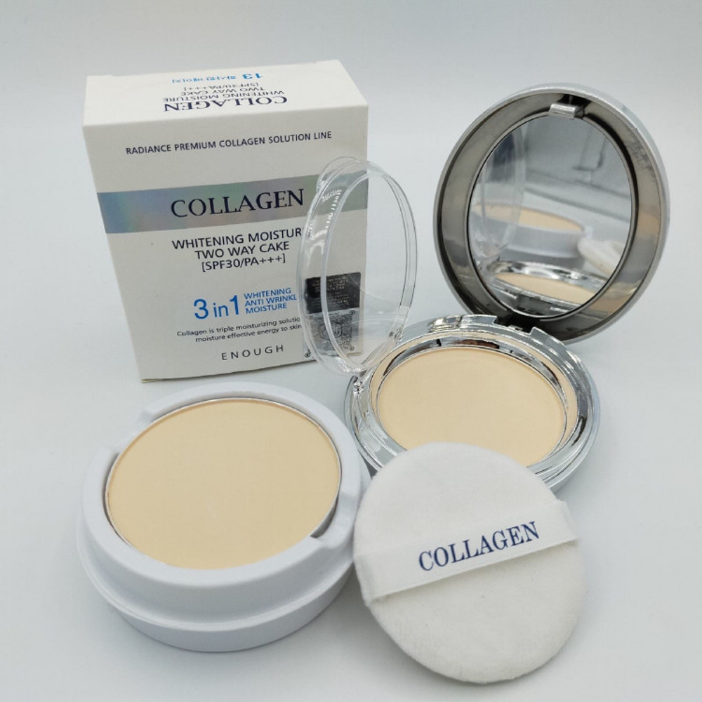Пудра для светлой кожи со сменным блоком Enough Collagen Whitening Moisture SPF30 PA+++ 13  тон.