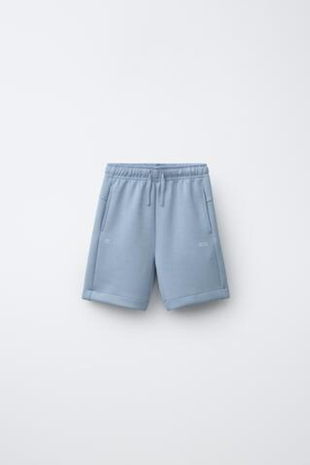 ZARA ШОРТЫ-БЕРМУДЫ SPORTY С НАДПИСЬЮ, ЗЕЛЕНОВАТО-СИНИЙ