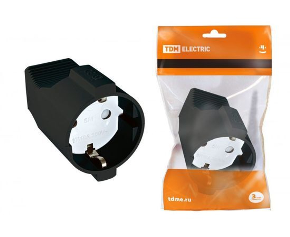 Кабельная розетка 2П+3 с з/ш 16А 250B черная TDM