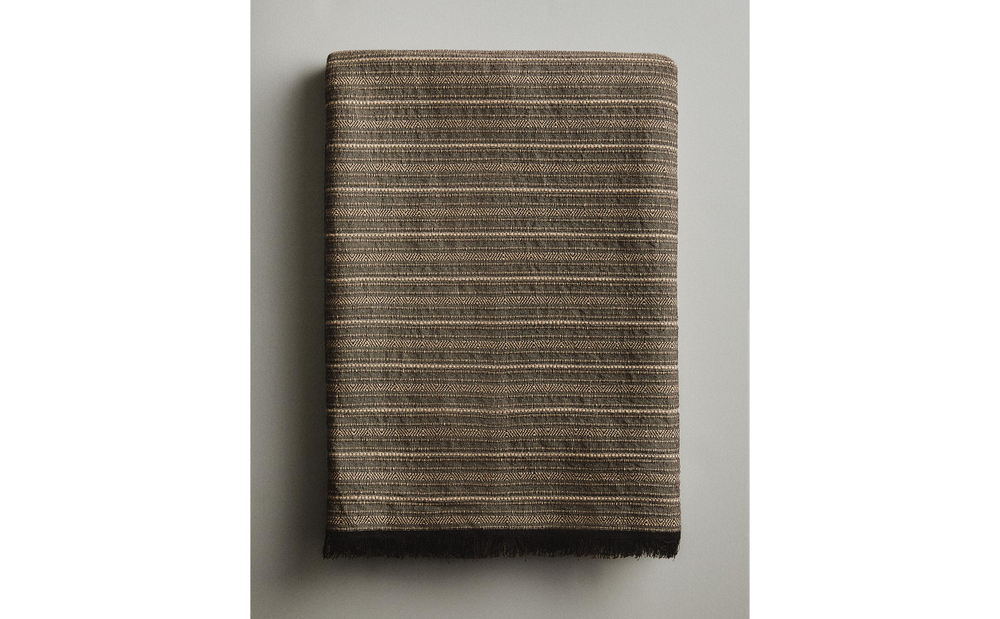 Zara Home плед из хлопка, серый, в полоску, 140x190 см