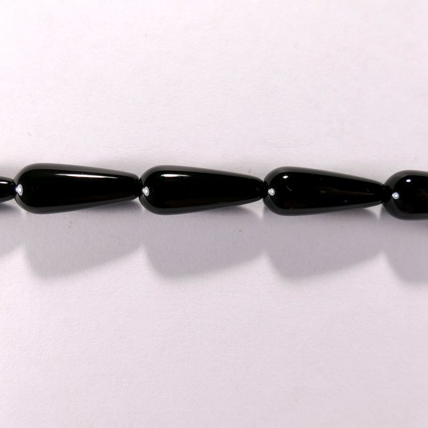 Бусина из оникса черного, фигурная, 8x20 мм (капля, гладкая)
