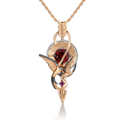 Подвеска «Обгоняя время» (пожелание удачи) из комбинированного золота c гранатами Артикул: 03-3224-00-204-1111-75