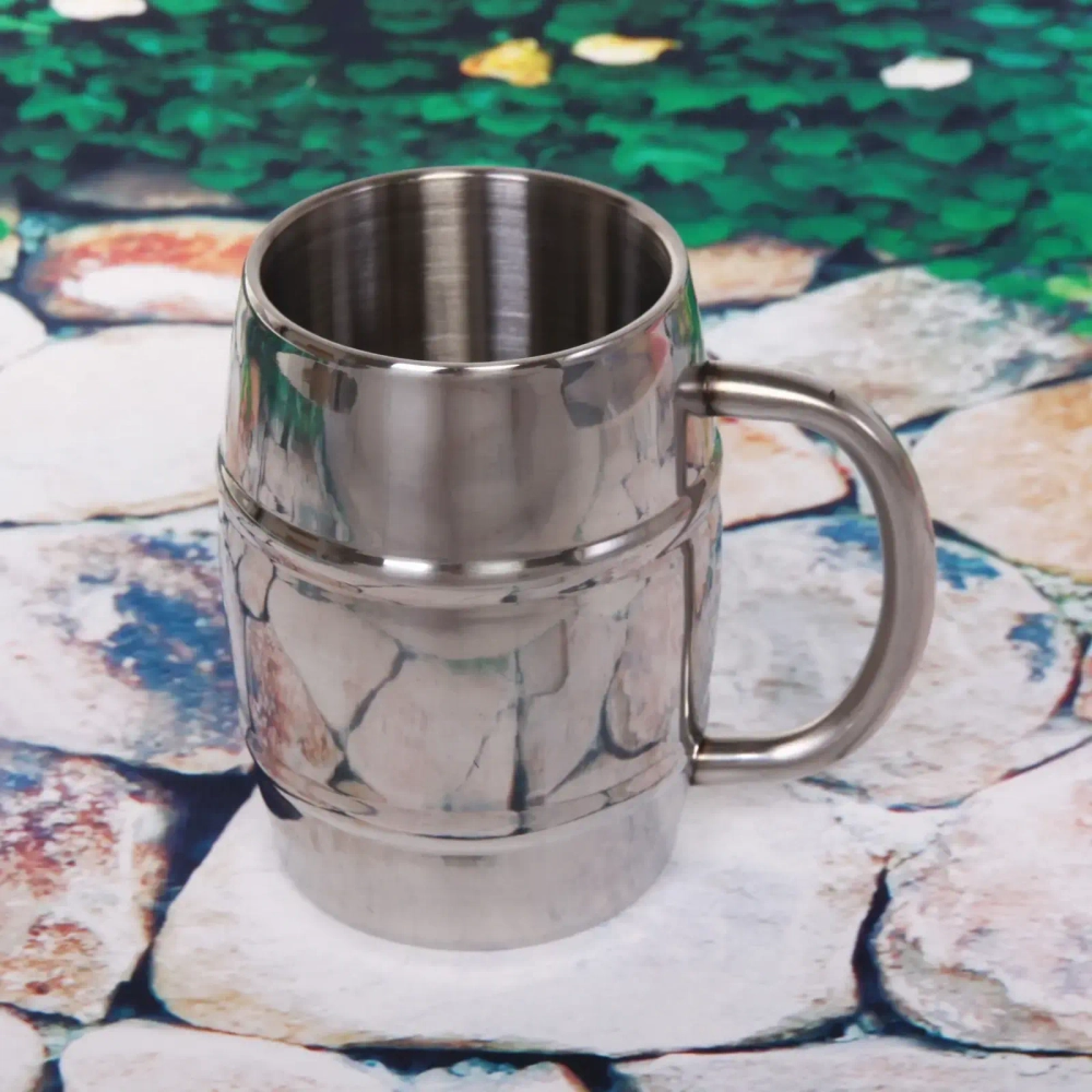 Кружка металлическая 400мл с двойными стенками Бочонок