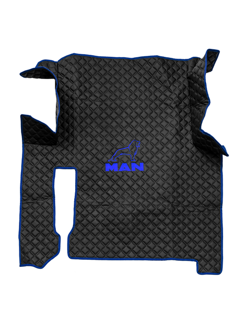 Ковры MAN TGX (автомат, механика) (экокожа, черный, синий кант, синяя вышивка)