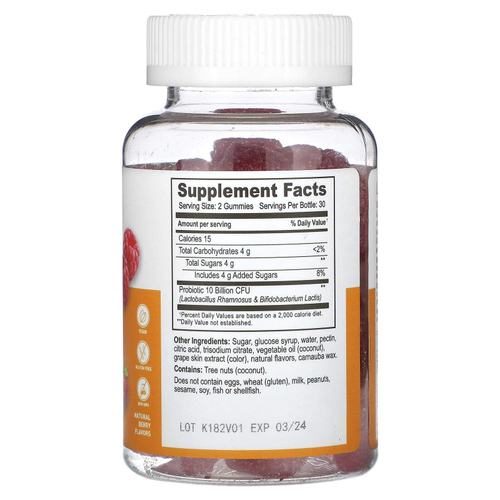 Lifeable, Жевательные мармеладки с пробиотиками для мужчин, натуральные ягоды, 60 жевательных таблеток (5 млрд в каждой жевательной таблетке)