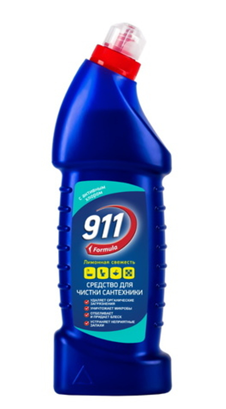 Средство для чистки сантехники с активным хлором "911 Лимонная свежесть" 750мл Sellwin PRO