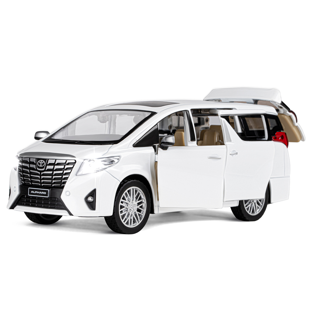 Модель 1:29 Toyota Alphard, белый, откр. передние и боковые, багажник, свет, звук