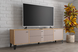 Тумба под телевизор Парус-10, Дуб крафт золотой, Карбон латте