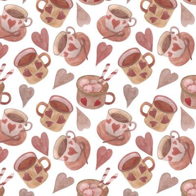 Кофе в кружках с маршмеллоу и сердечки