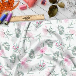 Ткань шелк Армани акварельные бледные цветы и листья