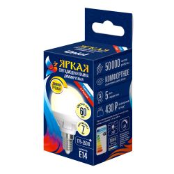 LED-G45 7W-3000K-E14-FR-DIM PLP01WH Лампа светодиодная. диммируемая. Форма шар. матовая. Серия Яркая. Теплый белый свет 3000K. Картон. ТМ Uniel.